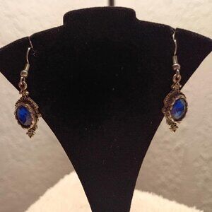 Vintage Royal Allure Blue Crystal Ornate Frame 1" Hook Earrings